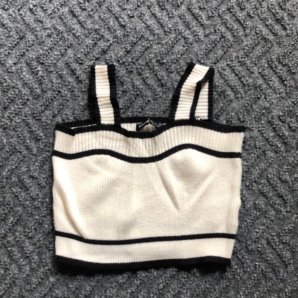 SHEIN Black and Cream Striped Tank Top